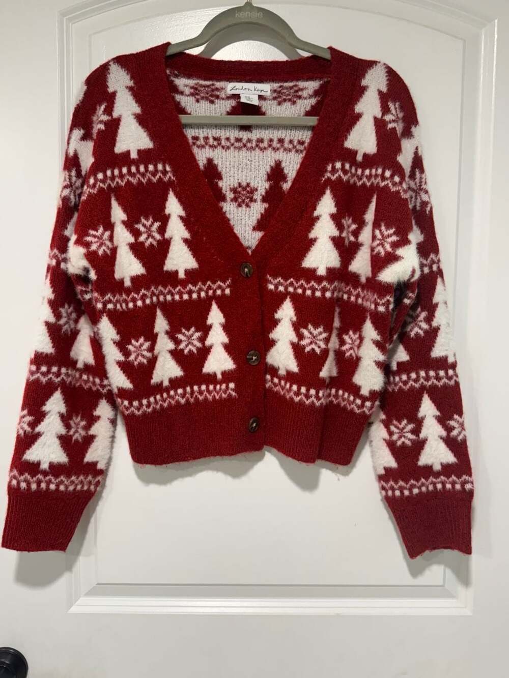 Christmas Tree Fair Isle Fuzzy Cardigan Nordic Cozy Holiday Sweater Size M